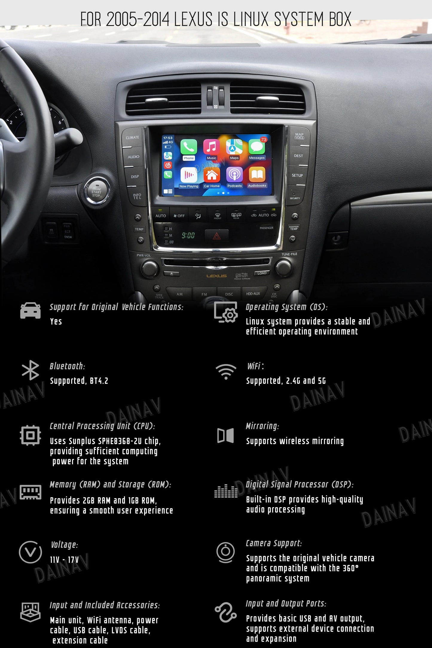 Linux Box 200-2013 Lexus IS 250/350/F Wireless Apple CarPlay Android Module